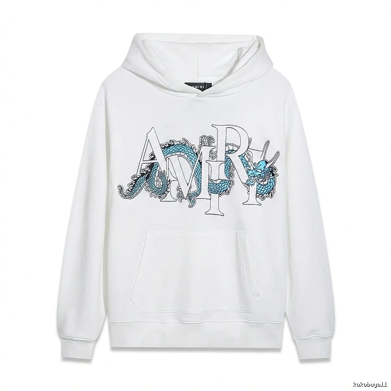 AMIRI White Hoodie with Dragon Pattern Print Style