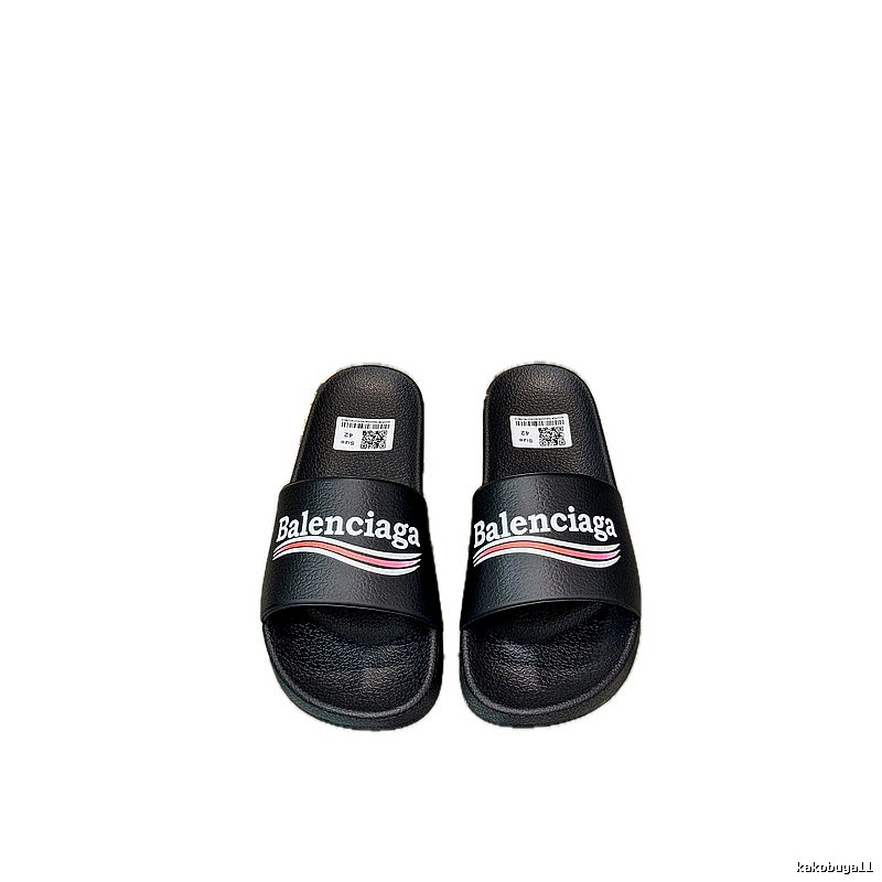 Balenciaga Trendy Color-Stripe Black Slippers