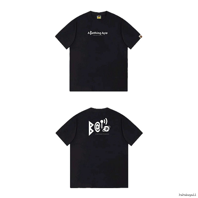 Bape letter - printed short - sleeved black T - shirt