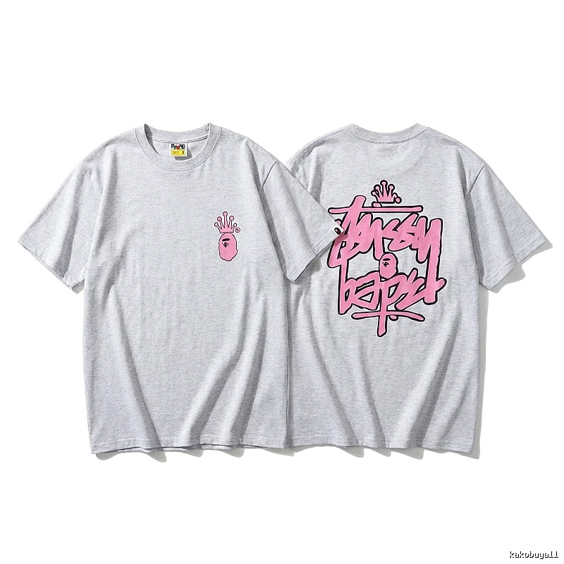 Bape pink graffiti-style short-sleeve shirt