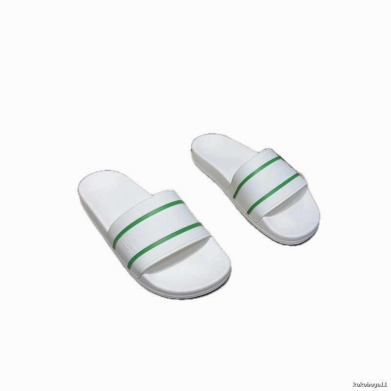 Brunello Cucinelli Casual-style White and Green Striped Slippers