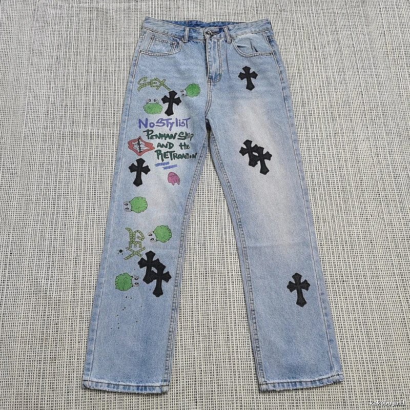 Chrome Hearts Logo Detail Cross patch jeans White Jeans Black with Relaxed Feel