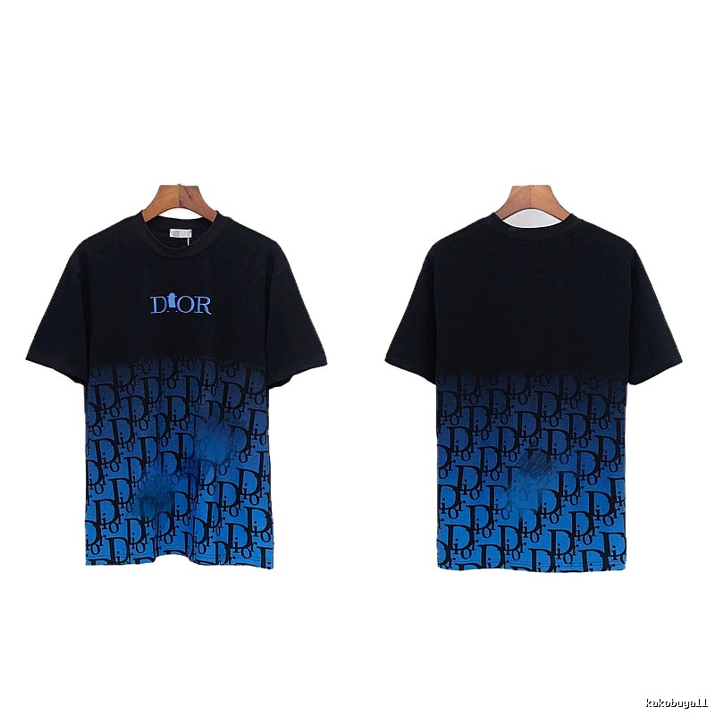 Dior Classic Monogram Trendy Style Black-Blue Gradient T-Shirt