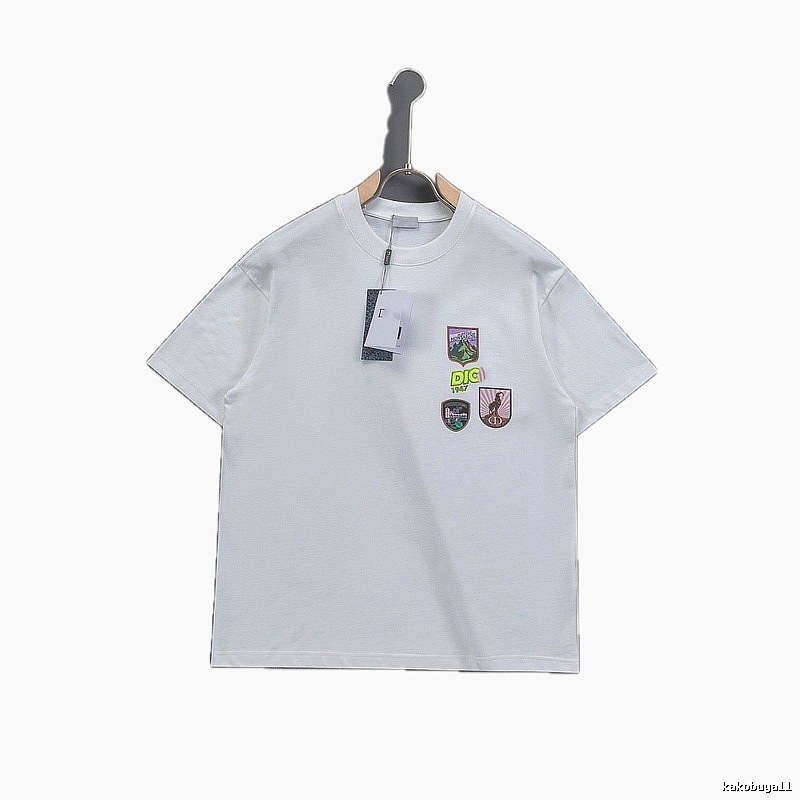 Dior Embroidered Badge Casual Style White Short-sleeve T-shirt