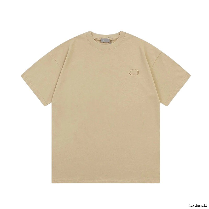 Dior Embroidered Minimalist Style Khaki Short-sleeve T-shirt