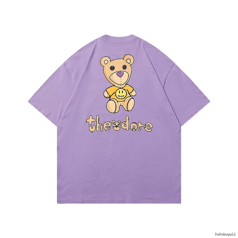 DREW Bear Print Street Style Purple T-shirt