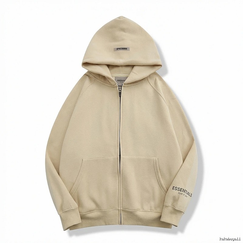 ESSENTIALS minimalist style beige hooded sweatshirt with drawstring