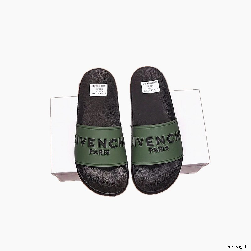 Givenchy Letter Print Minimalist Style Military Green Slide Sandals