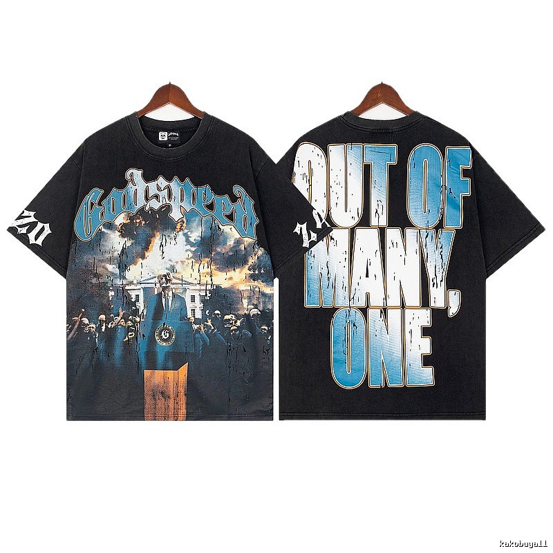 Godspeed Print American Retro Black T-shirt