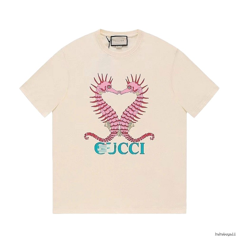 Gucci Seahorse Print Trendy Off-white Short Sleeve T-shirt