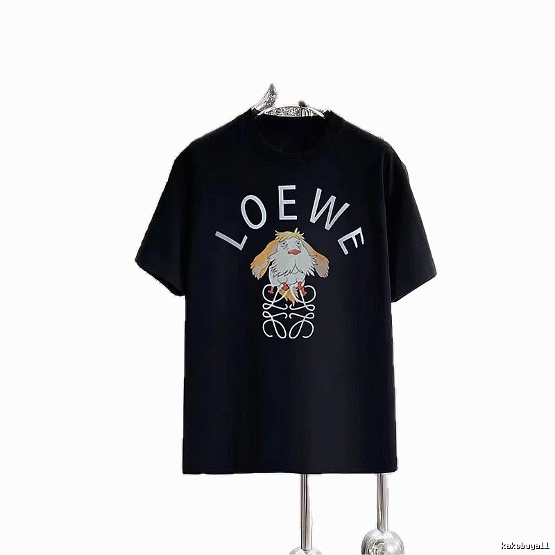 LOEWE Cartoon Print Casual Style Black T-Shirt