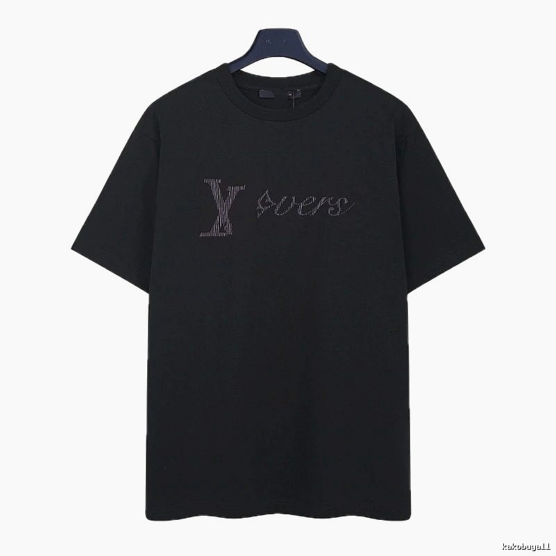 Louis Vuitton Trendy Black T-Shirt with Letter Embroidery
