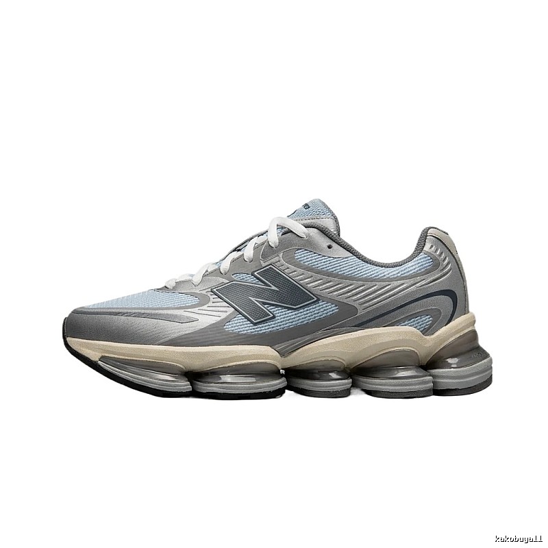 New Balance retro-style grey-blue sports shoes