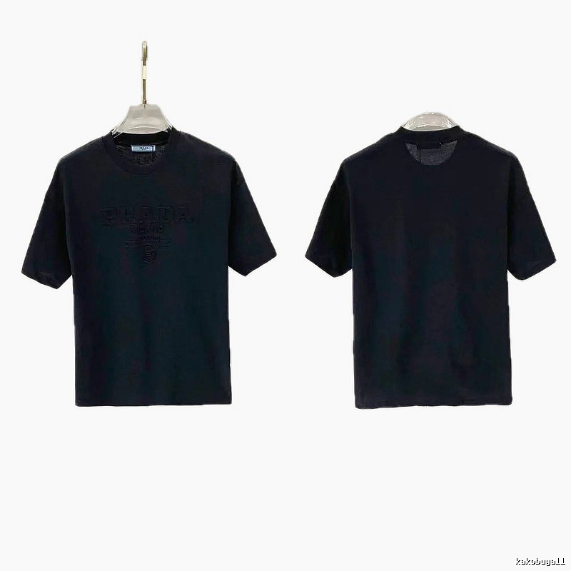 Prada Embossed Minimalist Style Black Short-sleeve T-shirt