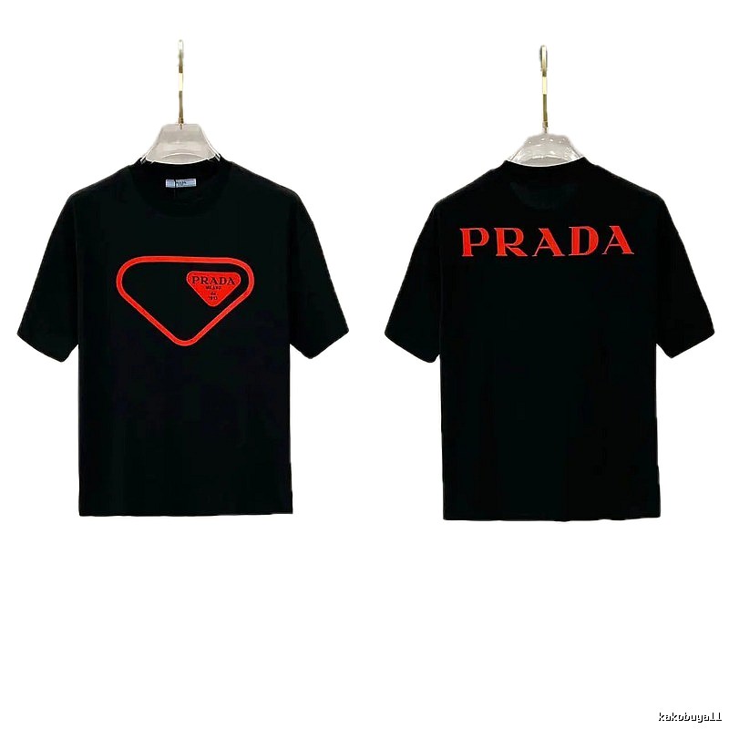 Prada Inverted Triangle Streetwear Style Black Short-sleeve T-shirt