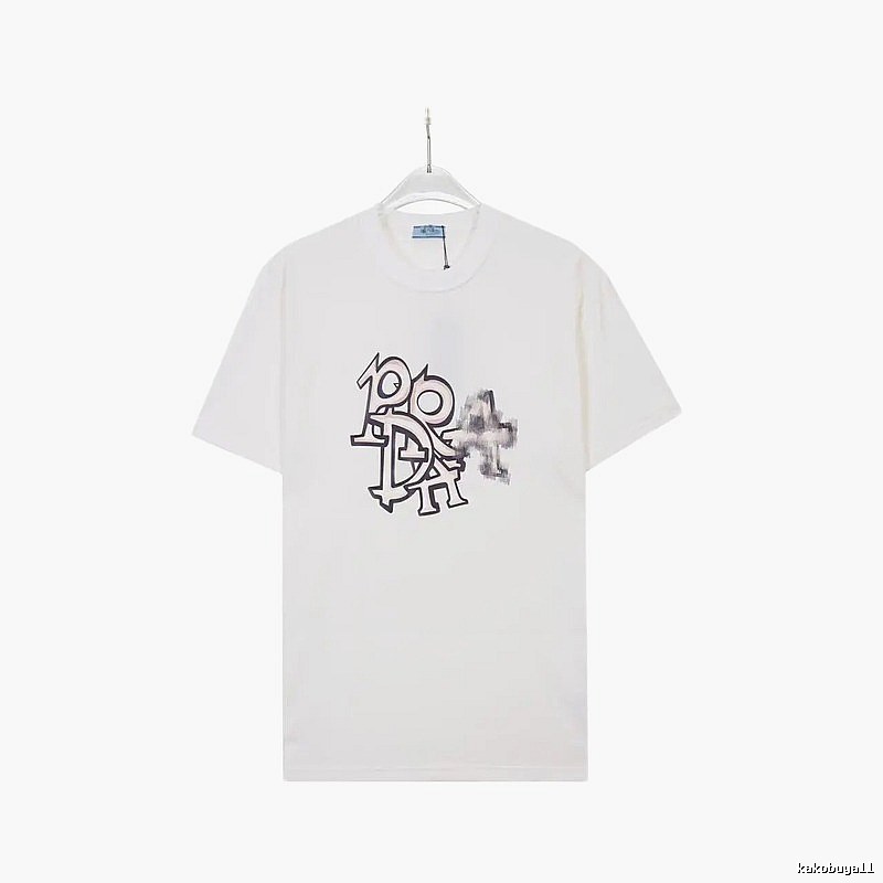 Prada Overlapping Print Street Style White Short Sleeve T-Shirt