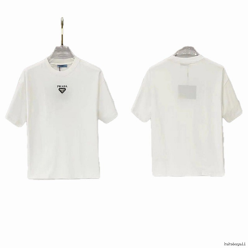 Prada Triangular Logo Minimalist Style White Short-sleeve T-shirt