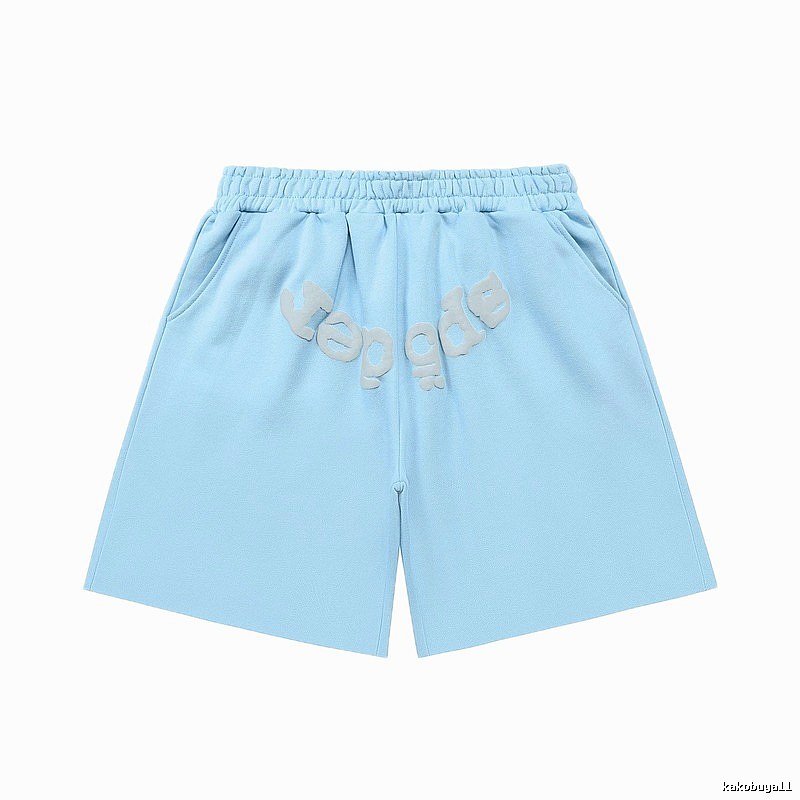 Sp5der letter-style light blue shorts