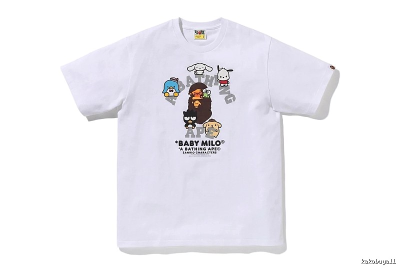 White short-sleeved shirt with Bape cartoon prints