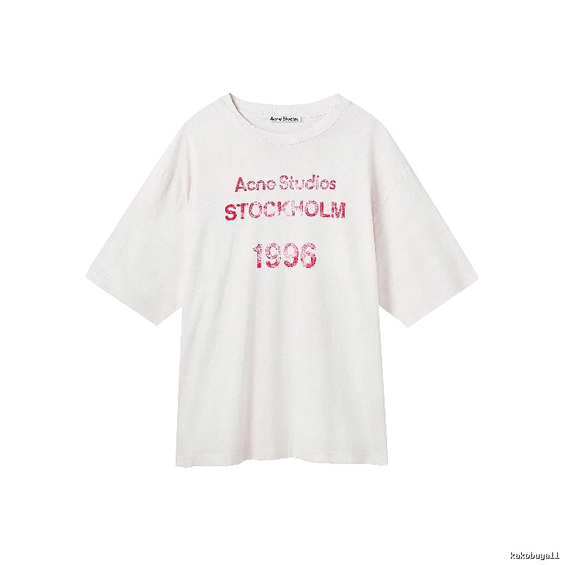 Acne Studios 2090-80 White Pink Lettering Style Ac908046 Stockholm Logo T-Shirt Resort Wear