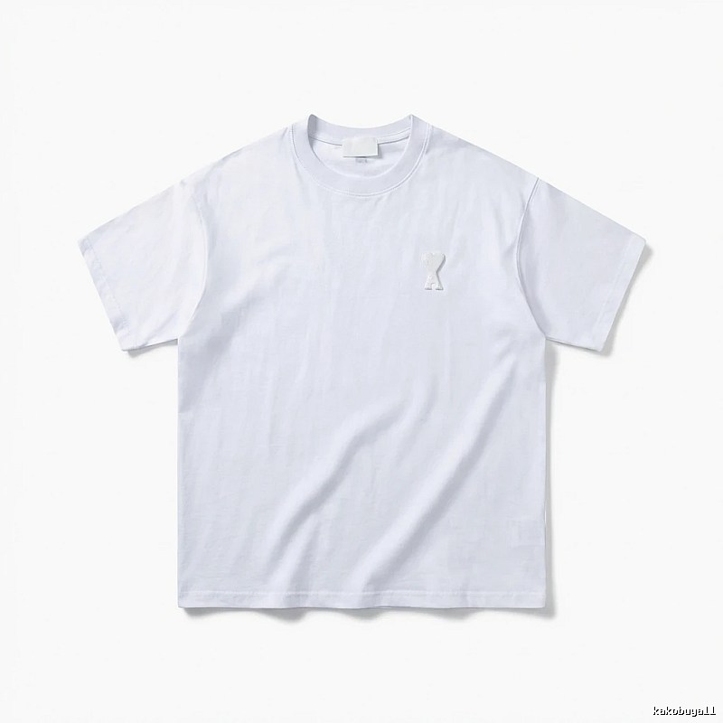 AMI Embroidered Minimalist Style White T-shirt