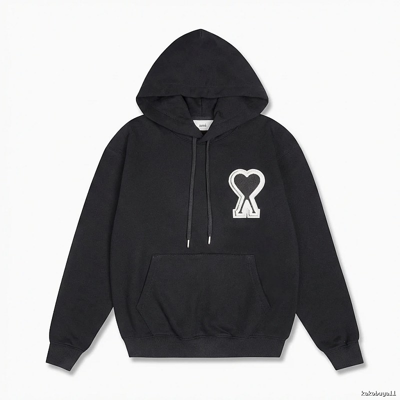 AMI Heart-shaped Pattern Black Hoodie