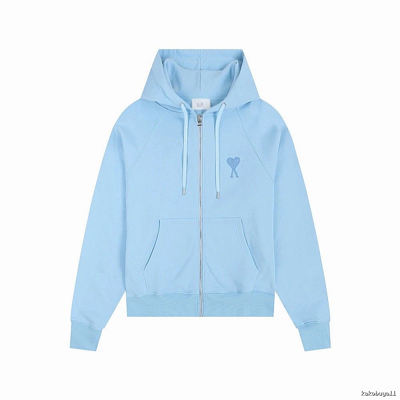 AMI Love Embroidery Light Blue Hoodie