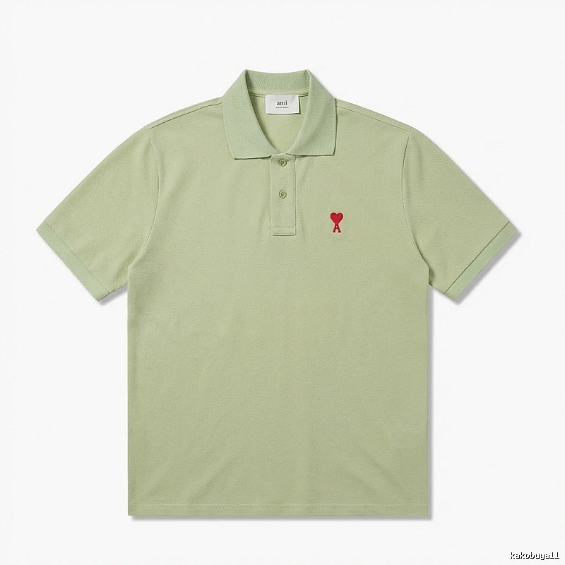 AMI Love Series Simple Style Light Green Polo Shirt