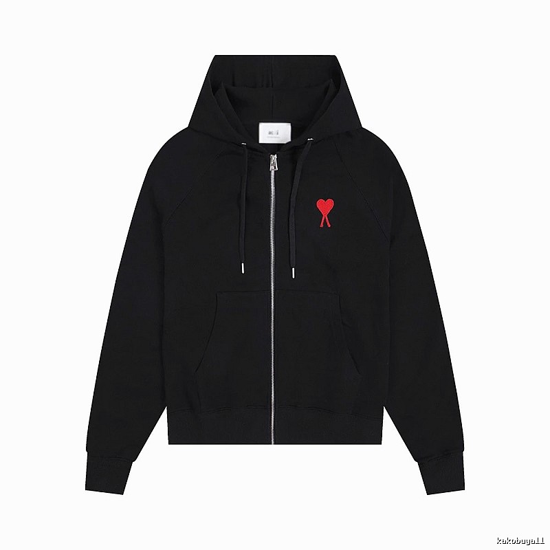 AMI Red Heart Embroidery Trendy Cool Black Sweatshirt