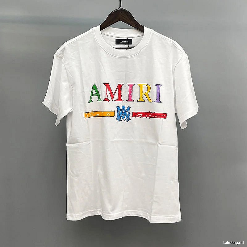 Amiri Color-Letter Graphic White Records Graphic T-Shirt Travel Styling