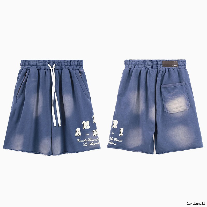 AMIRI Letter Print Street Style Washed Blue Shorts