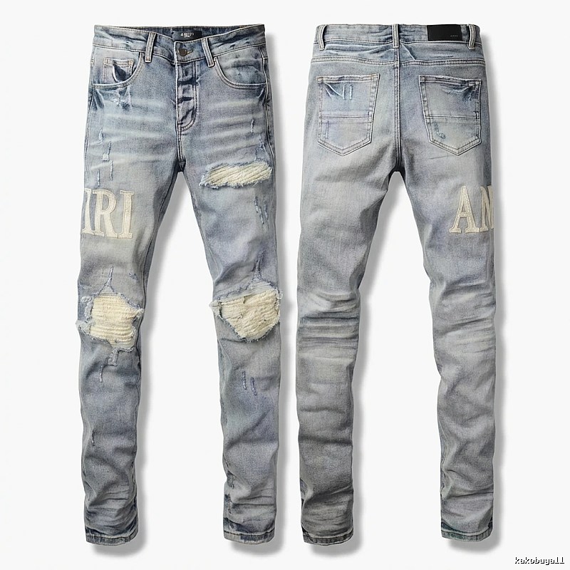 AMIRI Ripped Denim Blue Long Pants