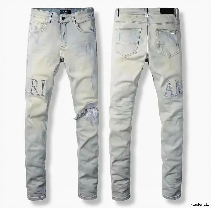 AMIRI Ripped Trendy Brand Light Gray Jeans