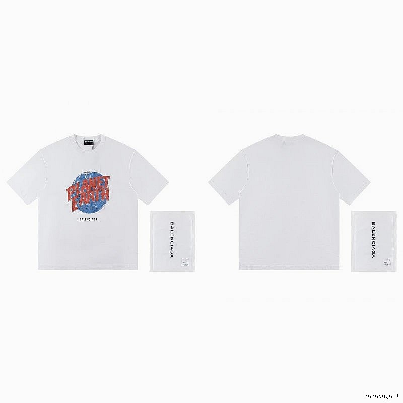 Balenciaga Distressed-style Earth Print White T-Shirt