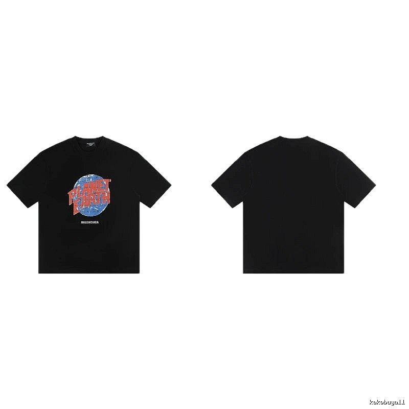 Balenciaga Trendy Black Short-sleeve T-shirt with Earth Print