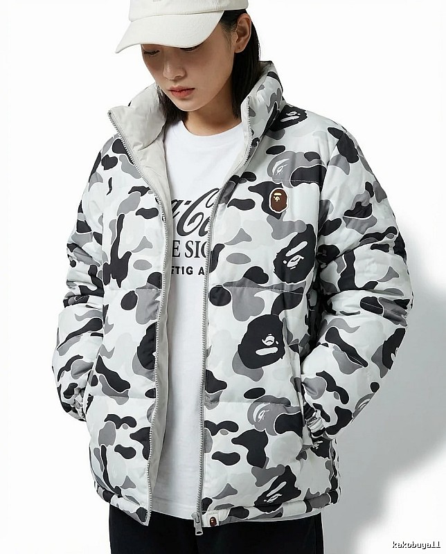 Bape camouflage-style white down jacket