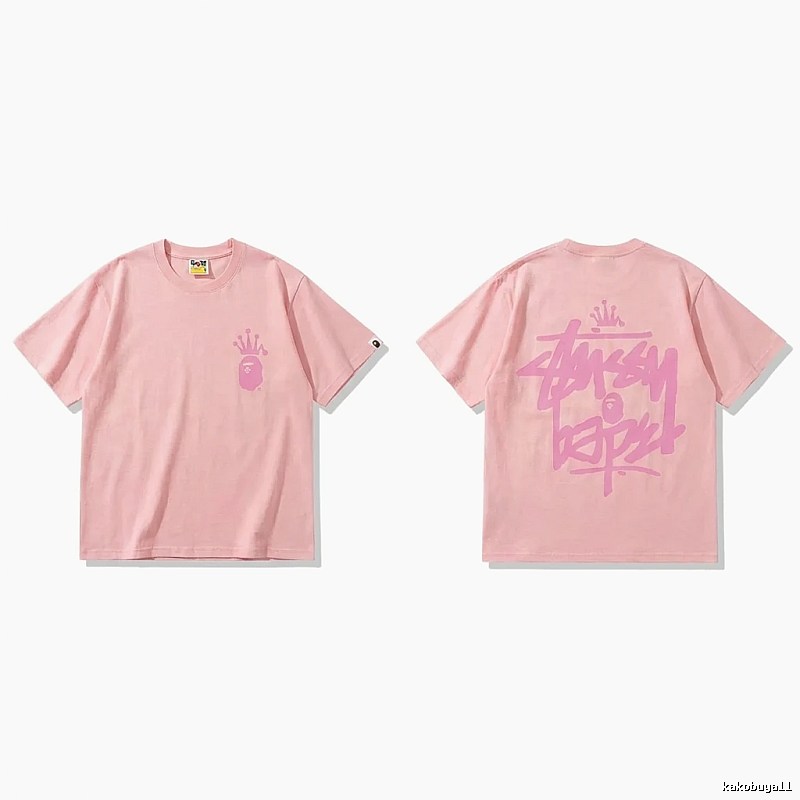 Bape Crown Print Pink Short-sleeve Shirt