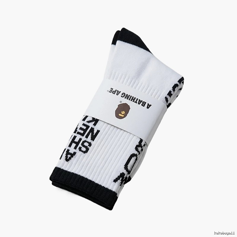 Bape Letter Trend Brand White Socks