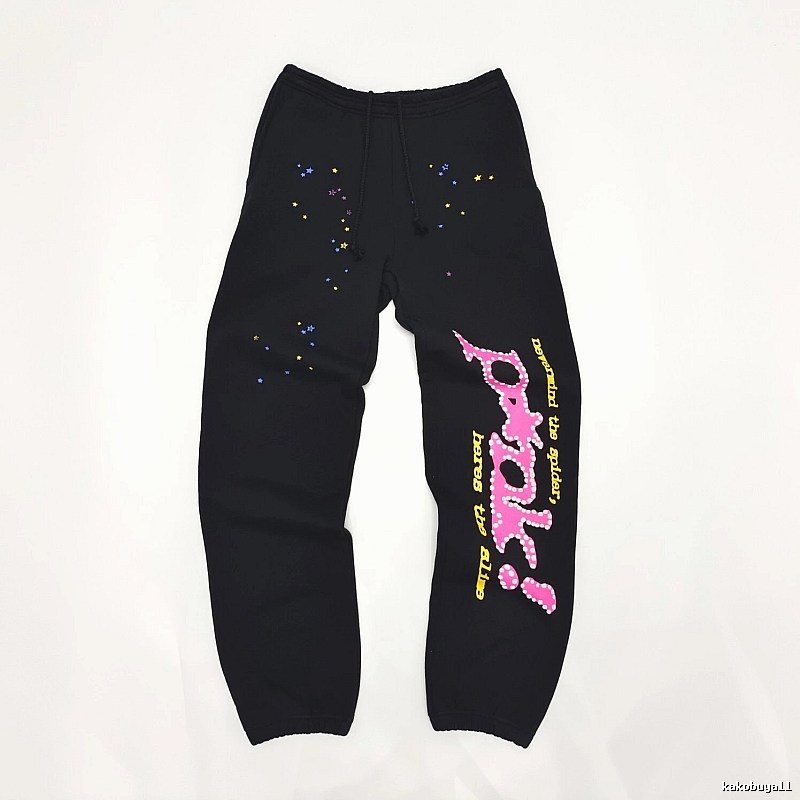Bright Pink Side Lettering And Paint Speckles Logo Sweatpants - Sp5der Layering Edit
