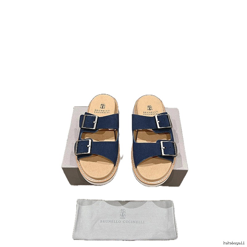 Brunello Cucinelli Buckled Casual-Style Navy Blue Slides