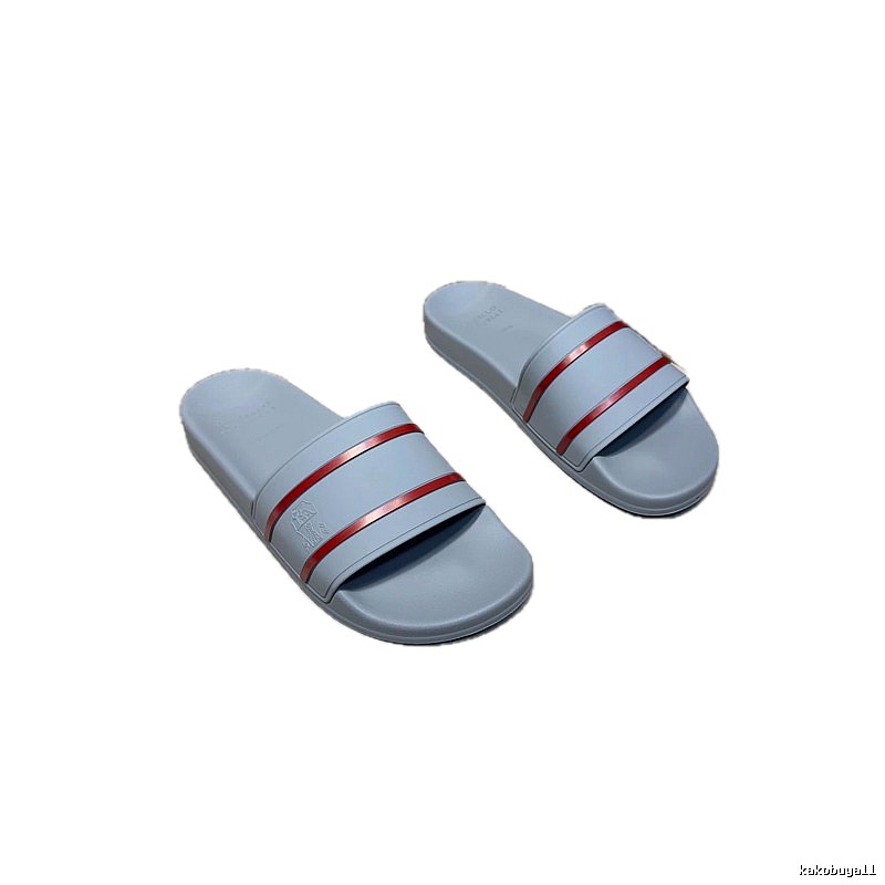Brunello Cucinelli Striped Casual Light Gray Slide Sandals