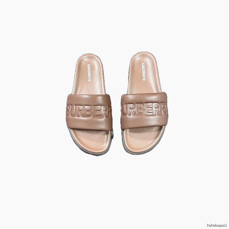 Burberry Embossed Minimalist-Style Brown Slide Sandals