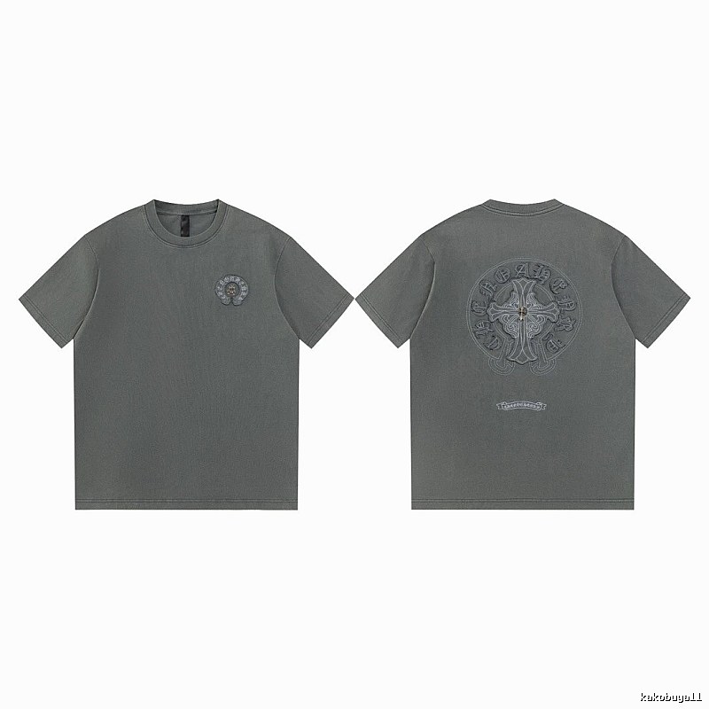 Chrome Hearts Cross Embroidered High Street Dark Grey Short-sleeve T-Shirt