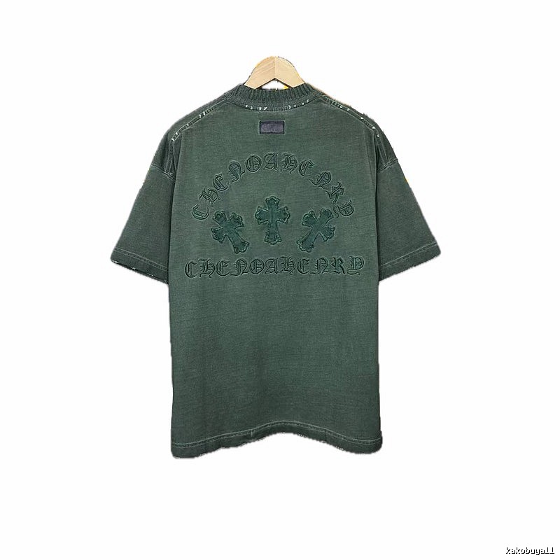 Chrome Hearts Cross Embroidered Vintage Dark Green Short-Sleeve T-Shirt