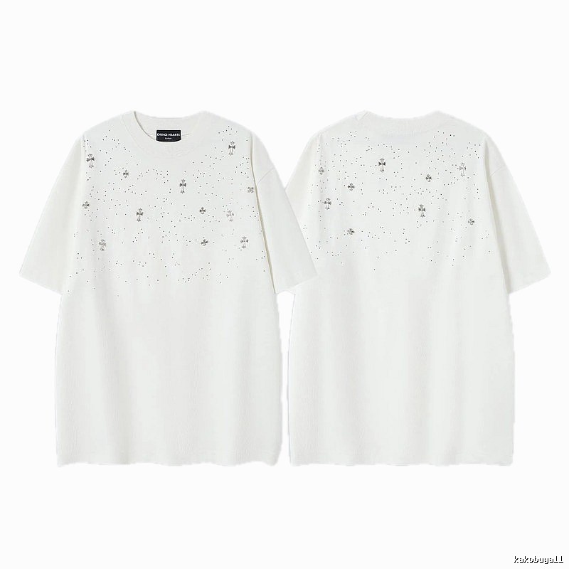 Chrome Hearts Cross Hot-Fix Rhinestone Street Style White T-Shirt