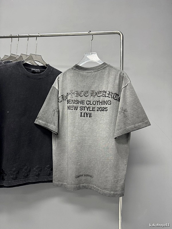 Chrome Hearts Cross Print Vintage Street Style Grey Short-Sleeve T-Shirt