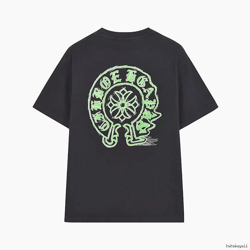 Chrome Hearts Horseshoe Print Street Style Black & Green Short-Sleeve T-Shirt