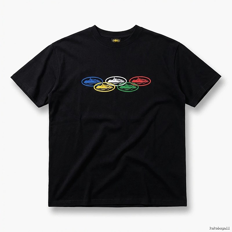 Corteiz Five-Ring Trendy and Cool Black T-shirt