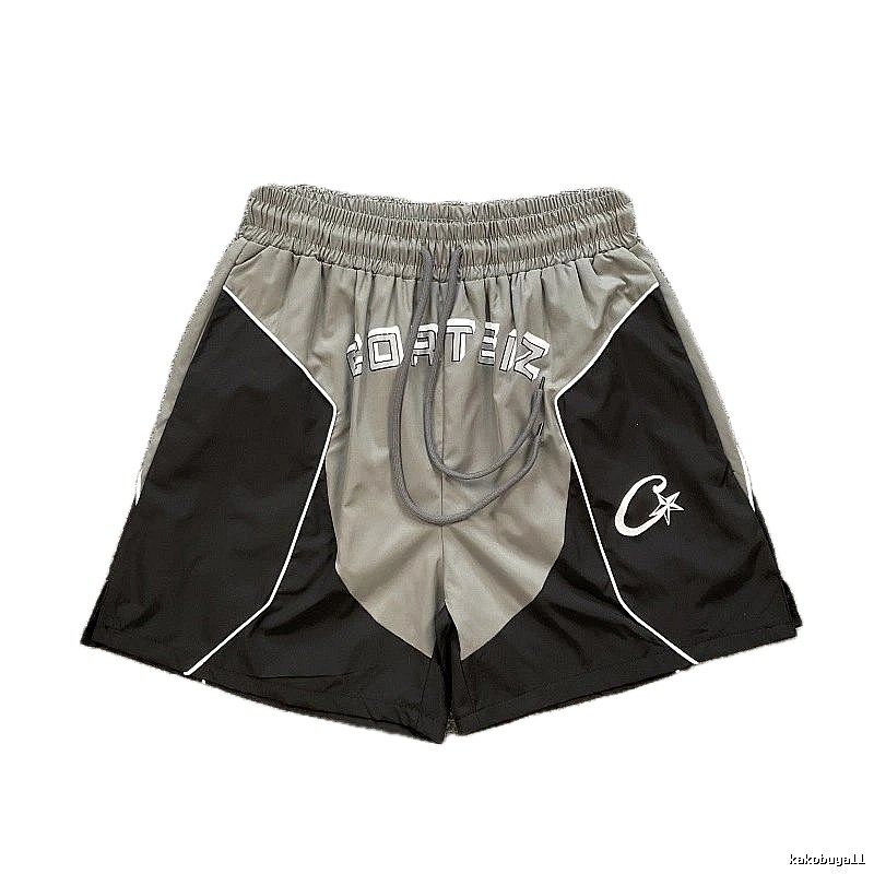 Corteiz Street Style Black and Grey Colorblock Athletic Shorts