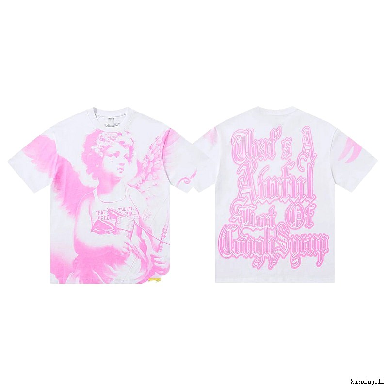COUGH SYRUP Angel Print Street Style White and Pink T-shirt